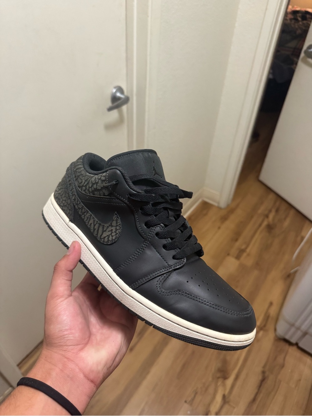 Jordan Men's Low-Top Sneaker in Black with Gray Elephant-Print